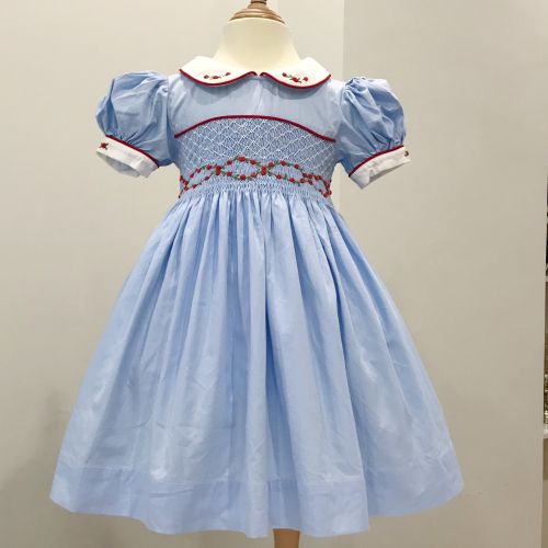 HANDMADE EMBROIDERY SMOCKED DRESS FOR CHILD GIRLS - LIGHT BLUE (style 3)