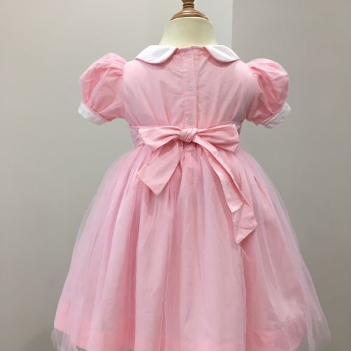 HANDMADE EMBROIDERY SMOCKED DRESS FOR CHILD GIRLS - PINK (STYLE 1)