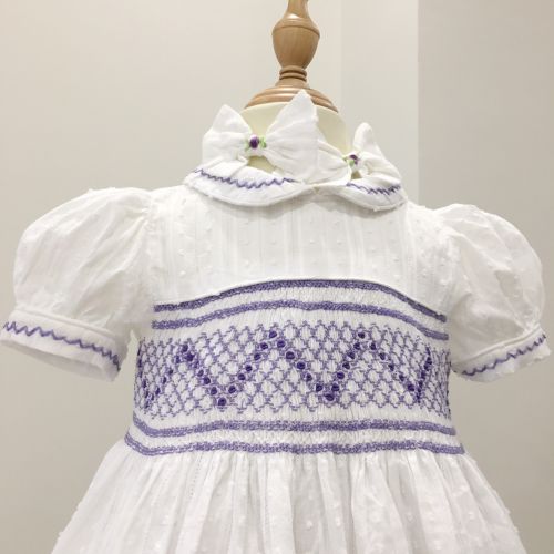 HANDMADE EMBROIDERY SMOCKED DRESS FOR CHILD GIRLS - White (style 1)