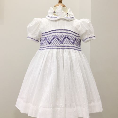 HANDMADE EMBROIDERY SMOCKED DRESS FOR CHILD GIRLS - White (style 1)