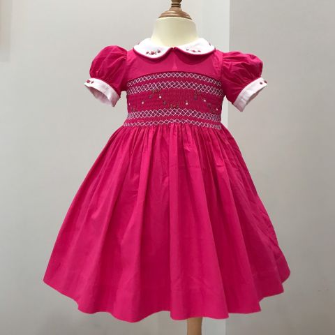 Handmade Embroidery Smocked Dress For Child Girls - Rose Madder