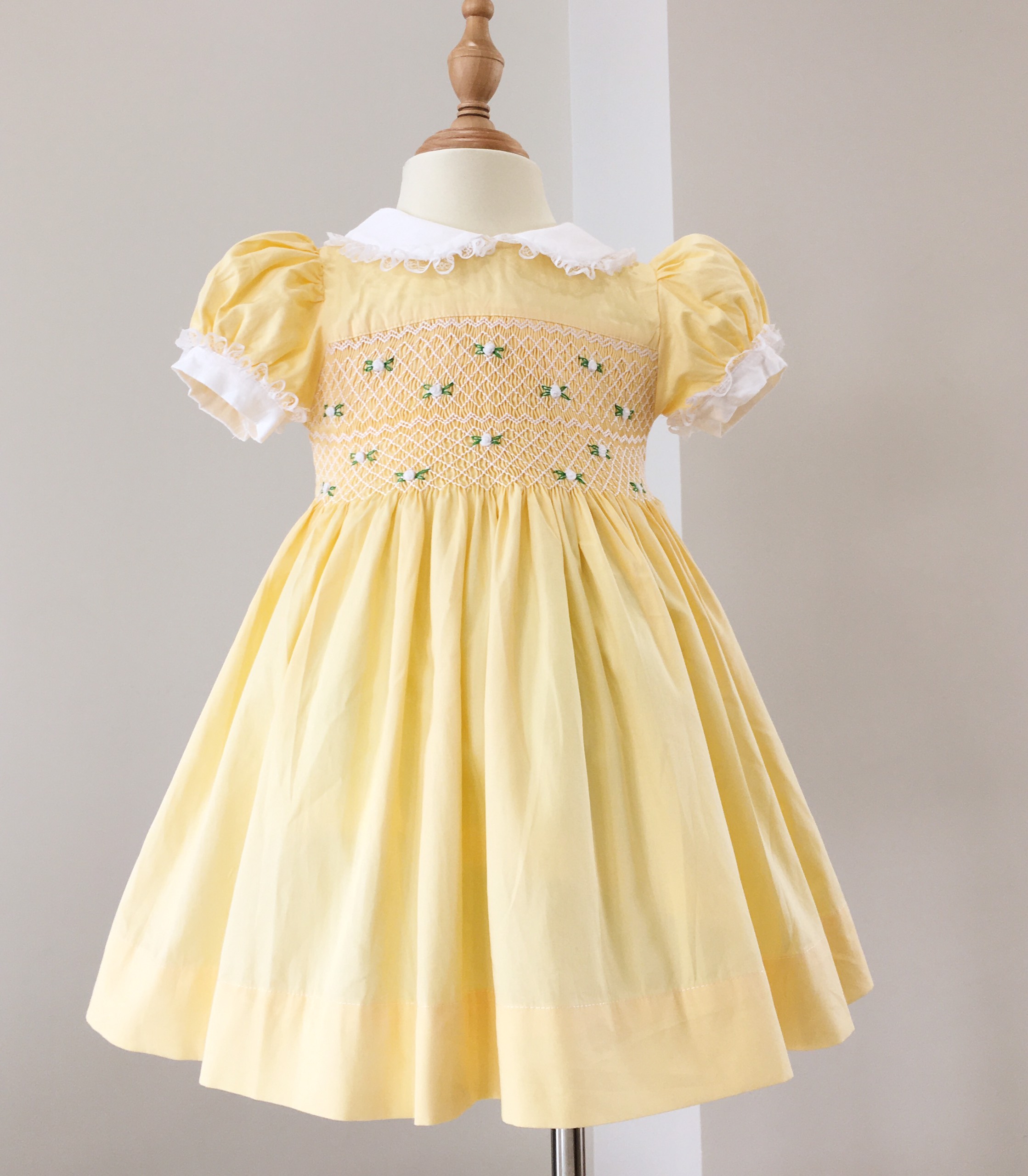 HANDMADE EMBROIDERY SMOCKED DRESS FOR CHILD GIRLS - Yellow (STYLE 3)